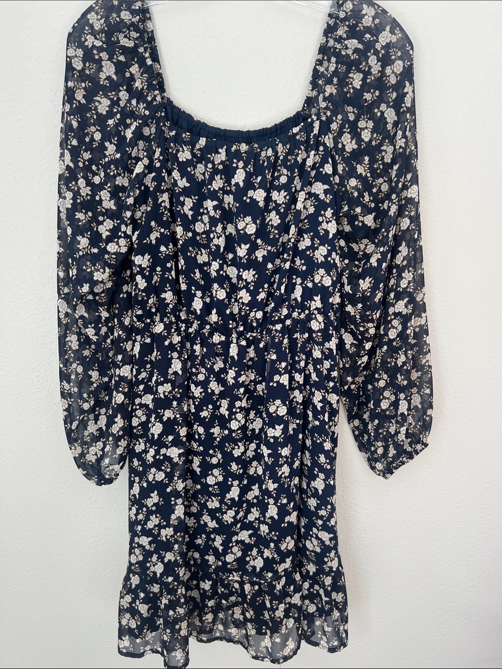 Banana Republic Navy Floral Long Sleeve Dress